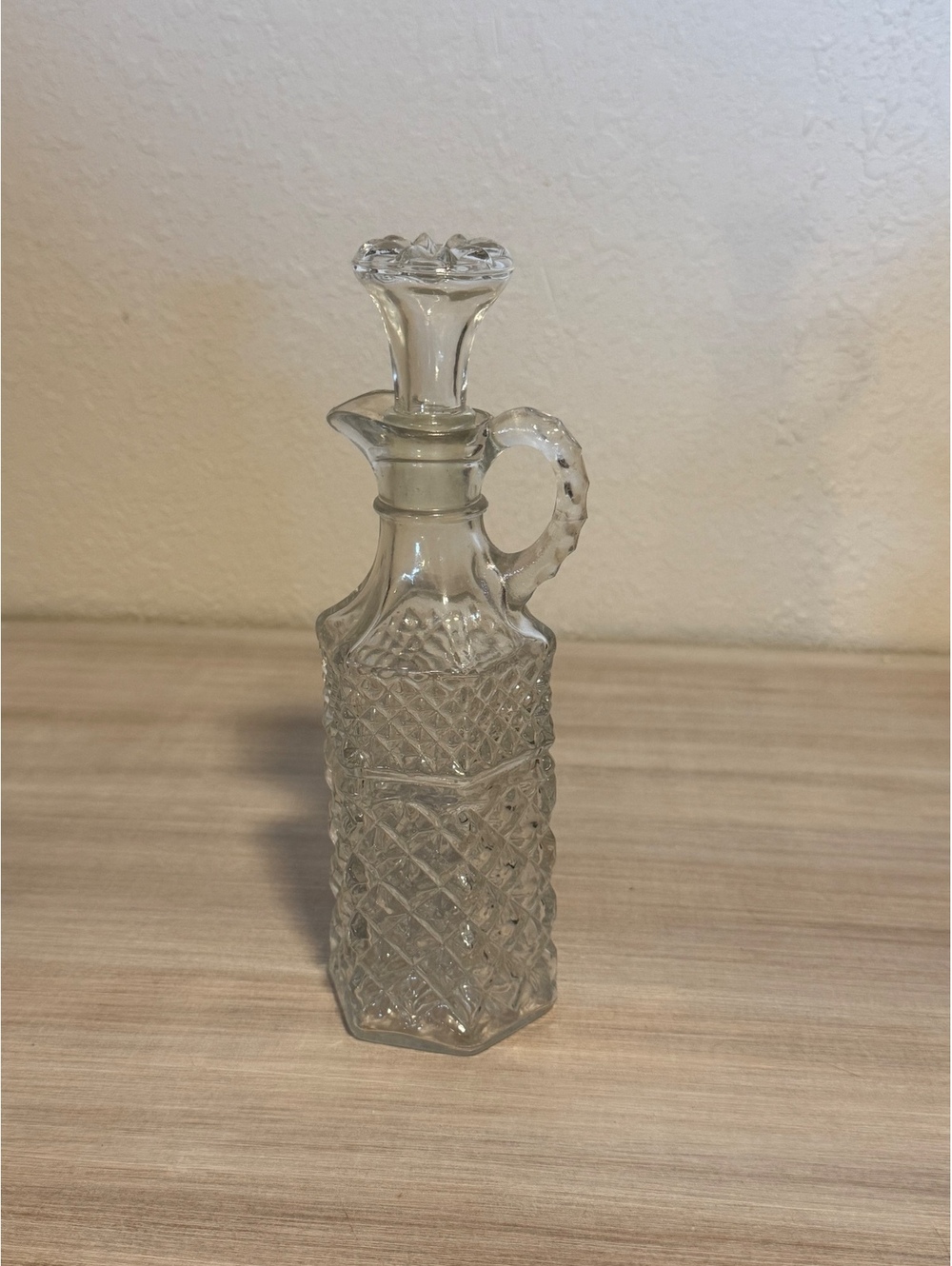 Vintage Clear Glass Decanter with Handle and Stopper